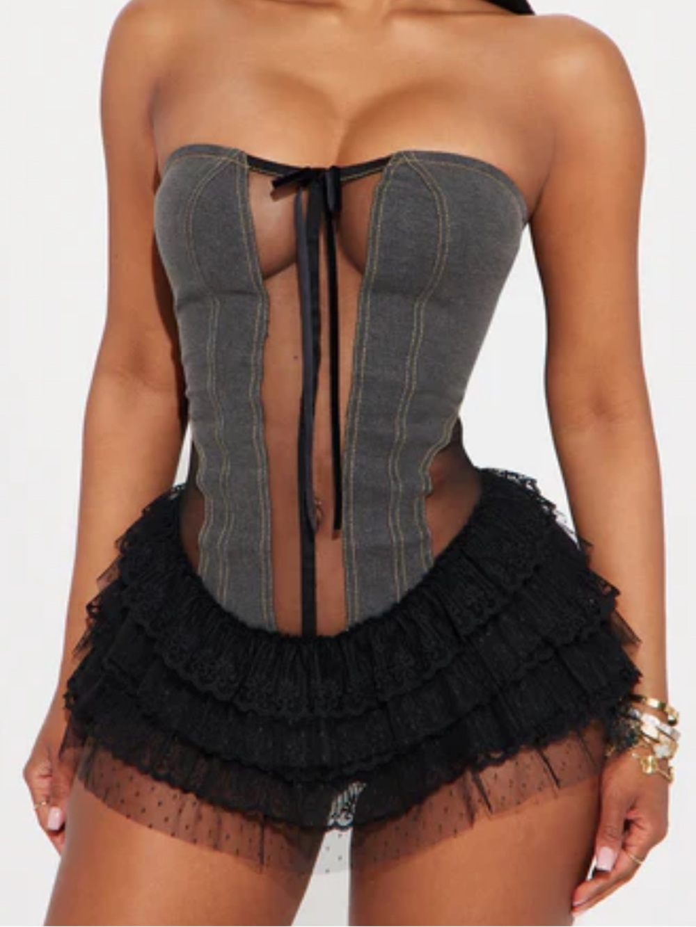 NWT Fashion Nova Black Wash Denim Micro Mini Romper Dress
